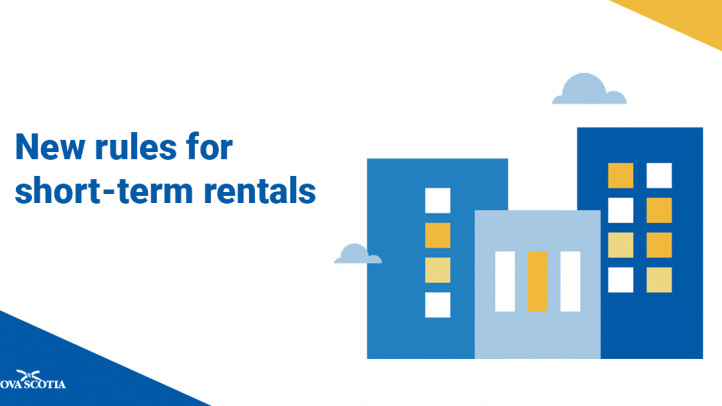 New Rules for Short-term Rentals. Icons of three buildings.